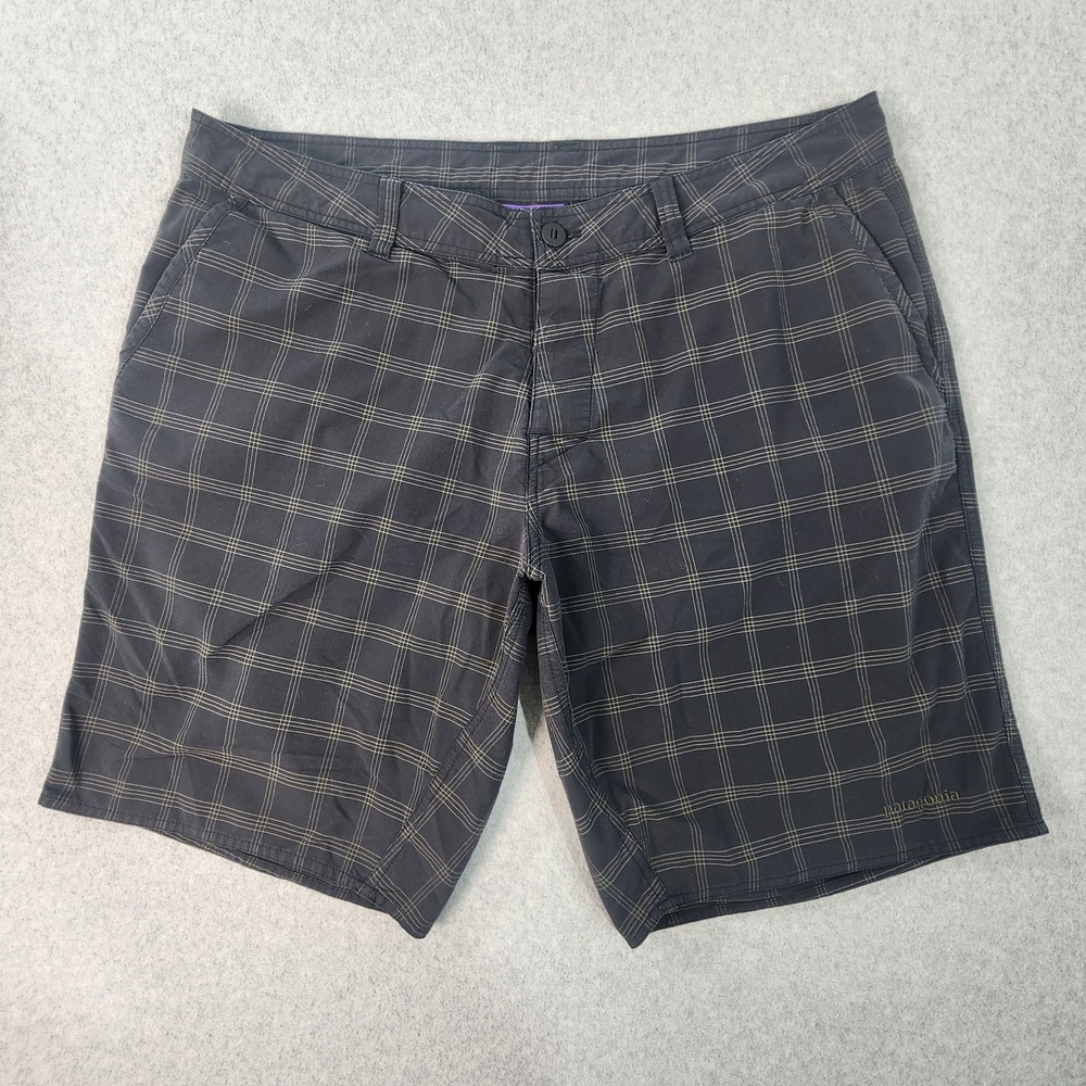 Patagonia Button Fly‎ Shorts Mens 38x10 Black Cienega Plaid Nylon Blend Pockets